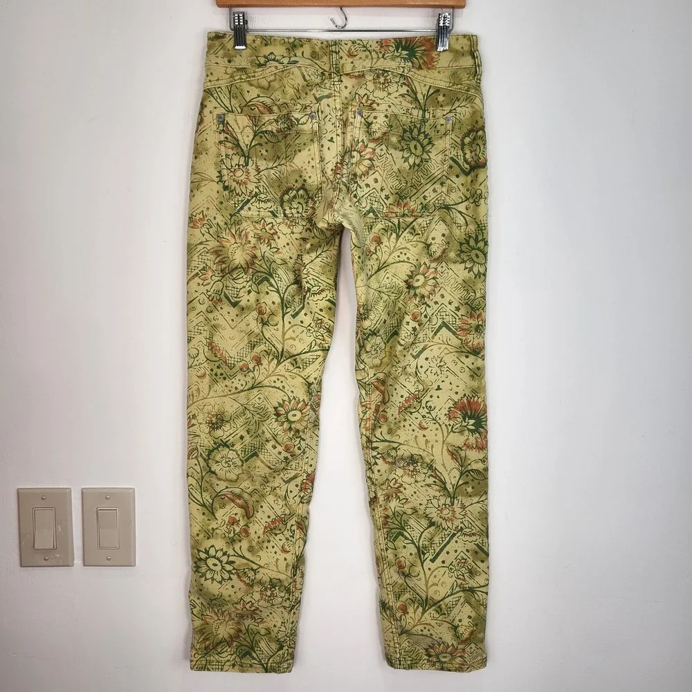 PILCRO The Wanderer Women's Size 27 Floral Print‎ Pants Boho Style Yellow Green